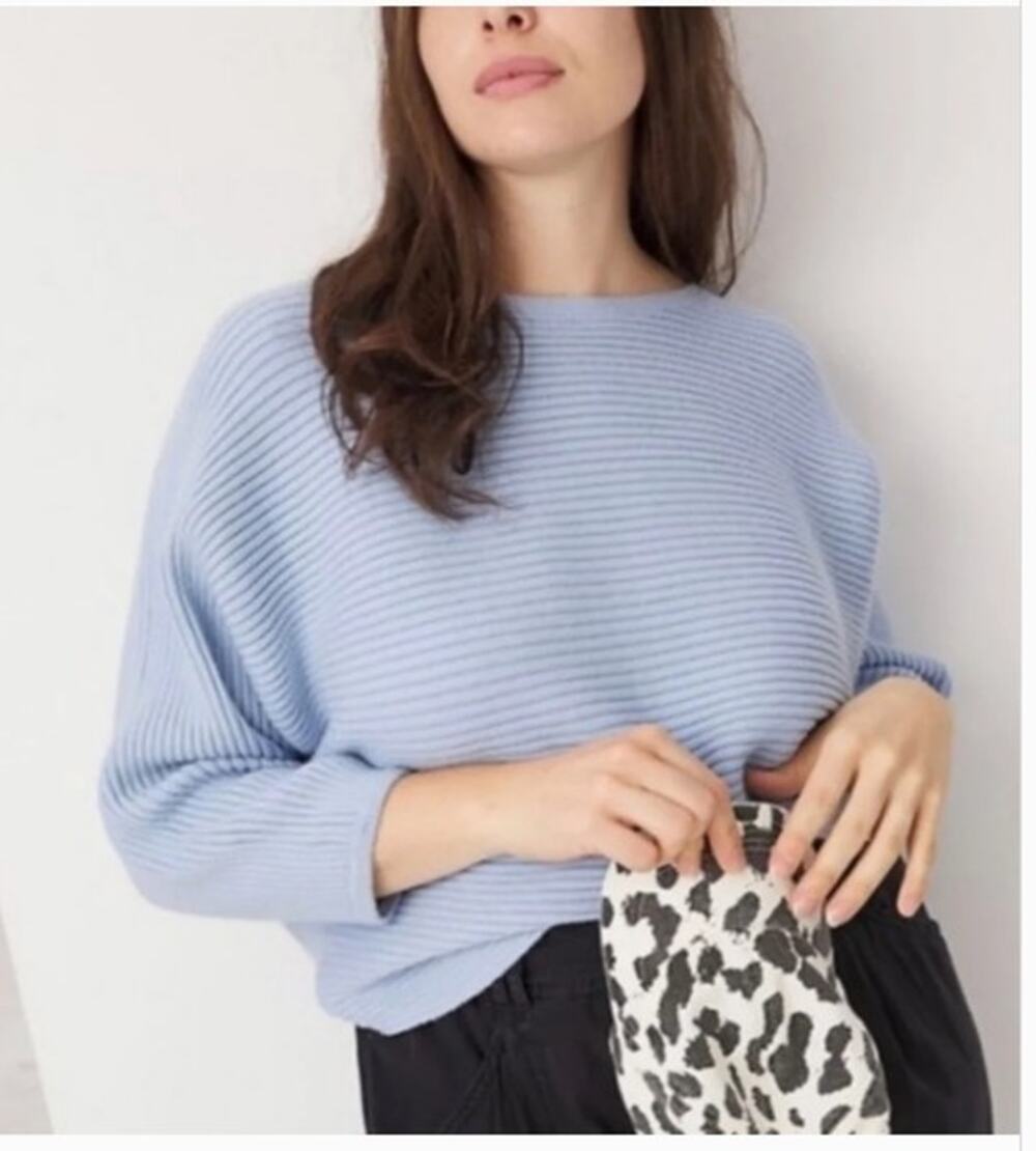 By Anthropologie Kendall Blue Ribbed Dolman Sweater Boatneck Size Xs Stretch